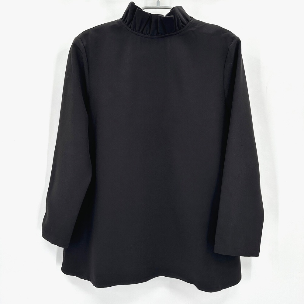 Tuckernuck Black Faye Blouse L Large Ruffle Stand Collar Swing Bow Back Top NWT